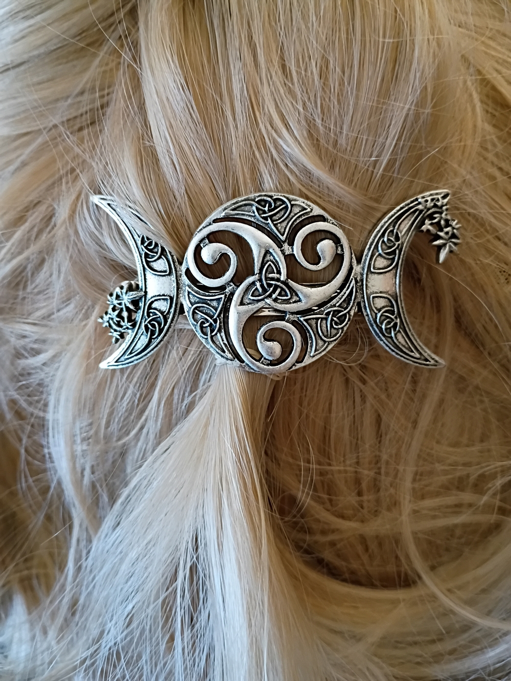 *NWOT* Silver Triple Moon Celtic Hair Barrette - Women Accessories